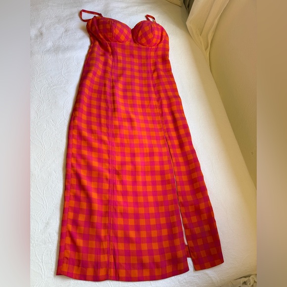 J. CREW Collection Invite Dress in Gingham Size 8 Vibrant Orange and Pink Midi - Picture 6 of 17